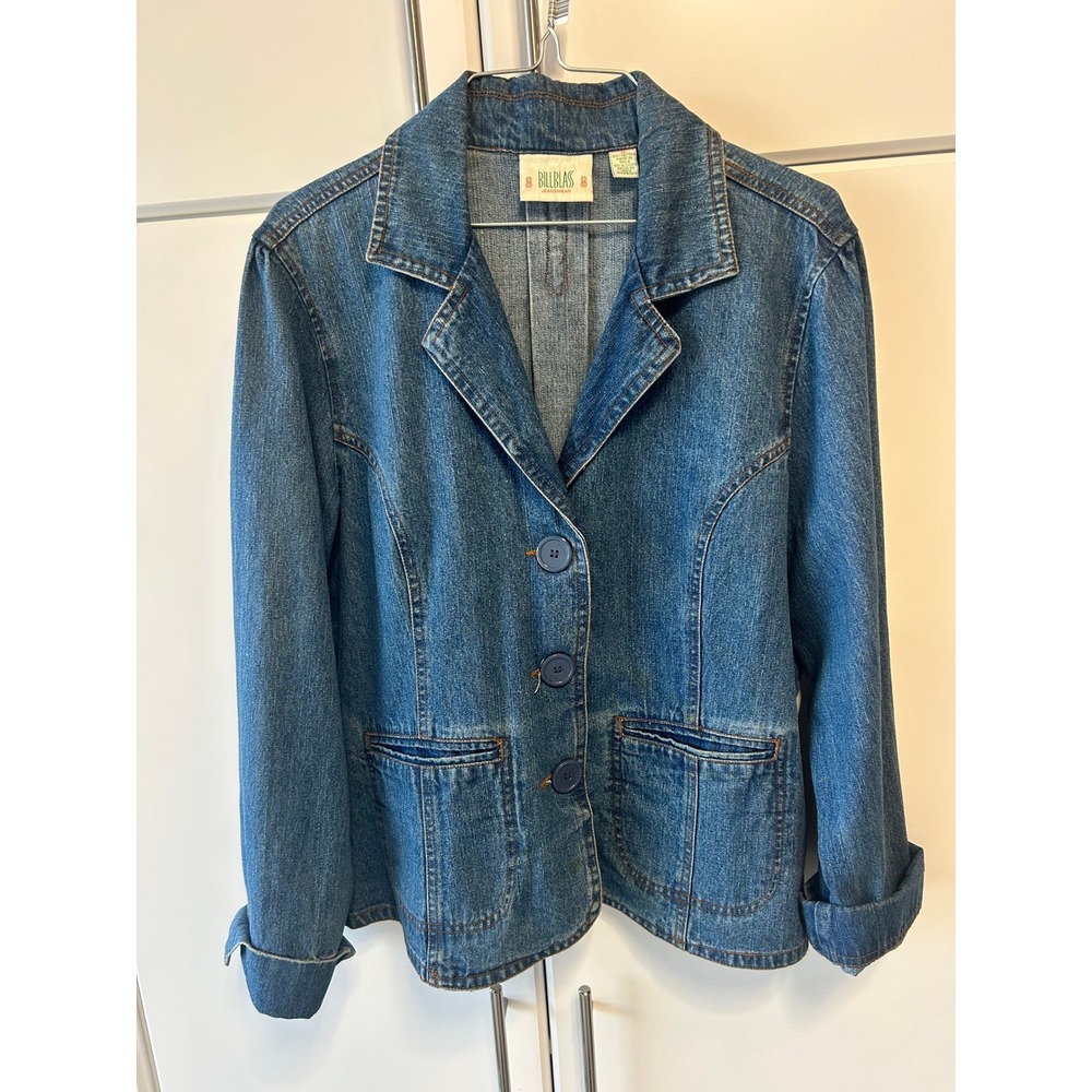 Bill Blass Jeanswear Blue Denim‎ Blazer Jacket Medium Wash Cotton Womens Size M